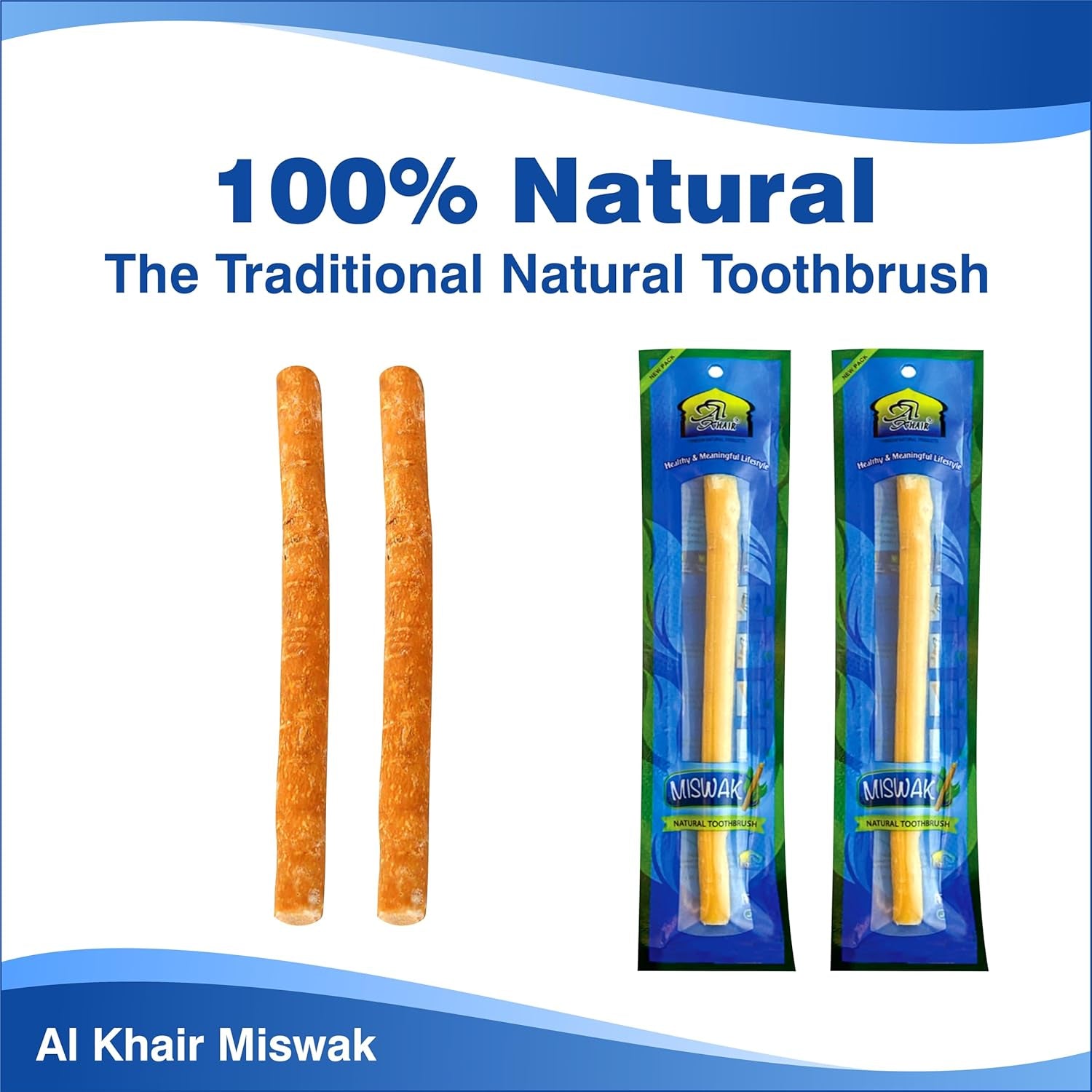 Al Khair Peelu Miswak Sticks - Natural Toothbrush for Teeth Whitening and Oral Health, Organic Vacuum-Sealed Miswak for Healthy Gums and Fresher Breath (Pack of 2)