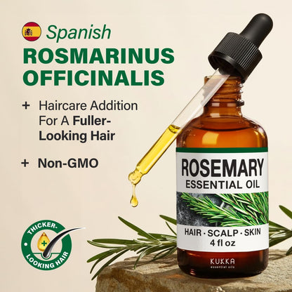 KUKKA Rosemary Essential Oil - 4 Fl Oz - Versatile Use for Hair, Skin, Diffusers, Aromatherapy, and Soap Making
