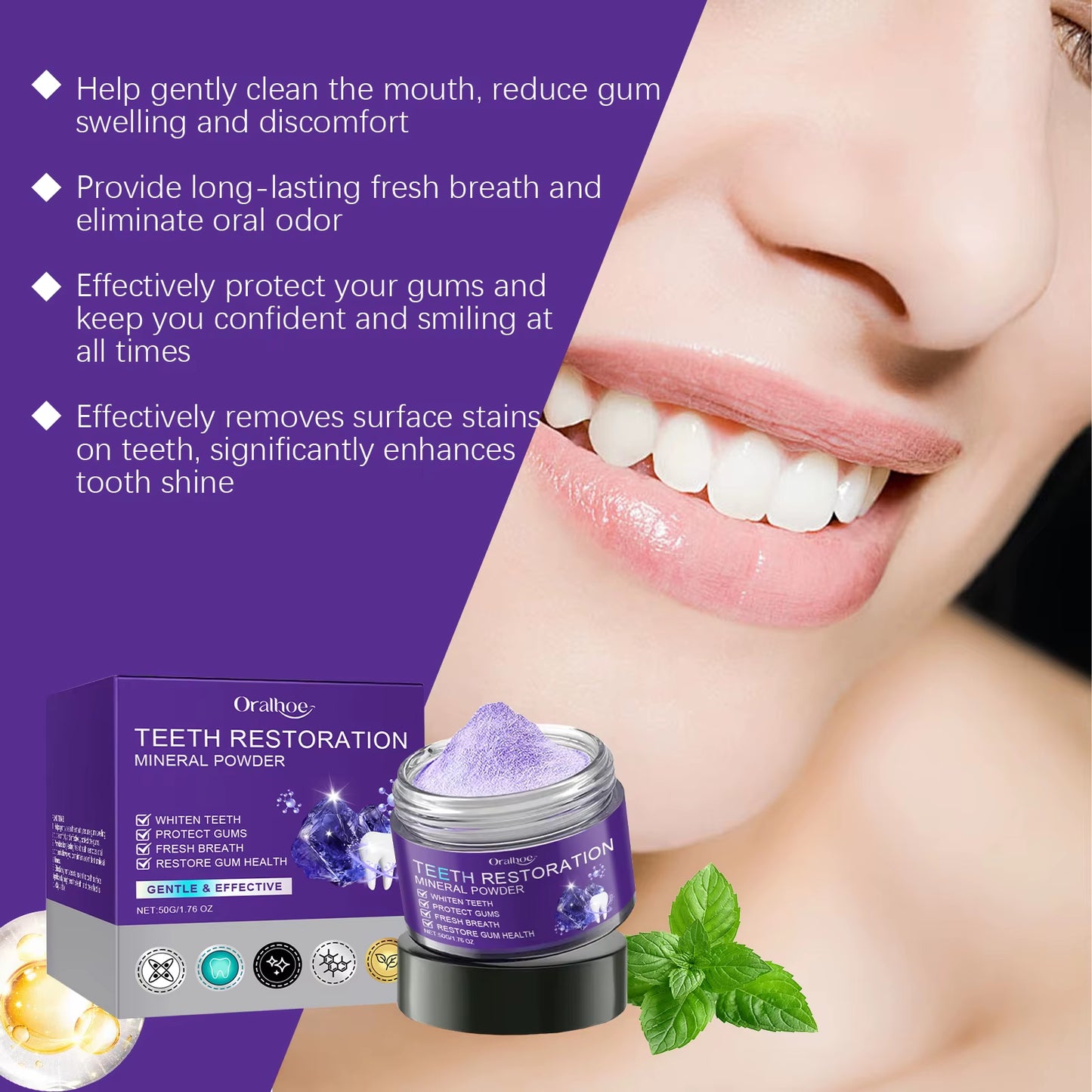 Purple Teeth Whitening Powder Toothpaste Brighten Yellow Teeth Remove Tooth Stain Fresh Breath Dental Cleaning Oral Care Product