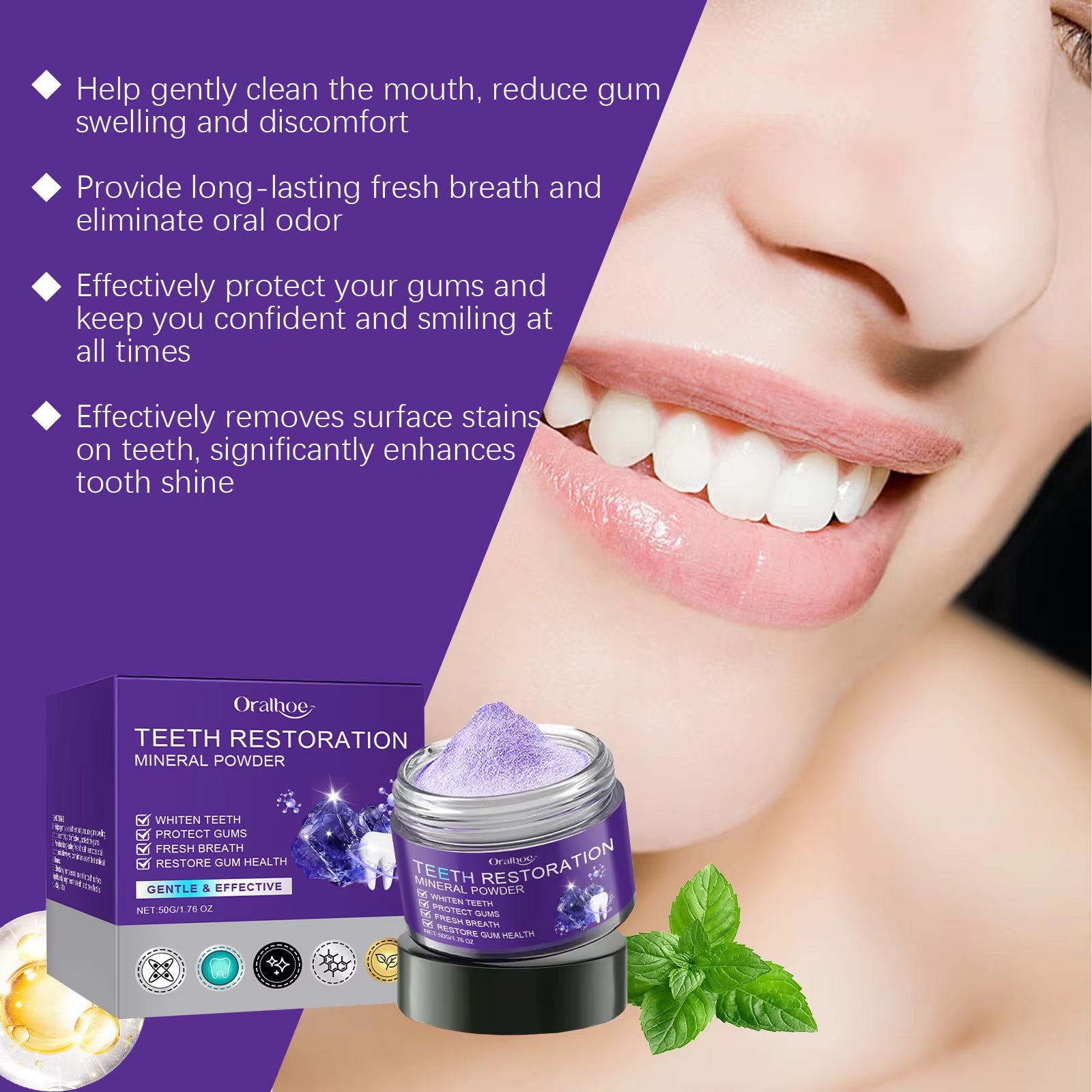 Purple Teeth Whitening Powder Toothpaste Brighten Yellow Teeth Remove Tooth Stain Fresh Breath Dental Cleaning Oral Care Product