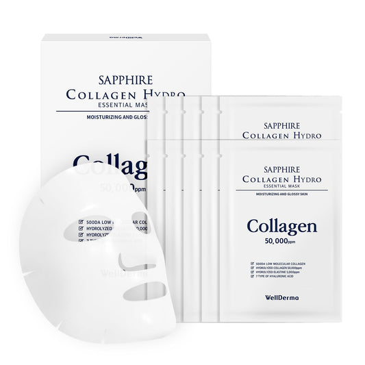 Sapphire Collagen Hydro Essential Mask, 10 Sheets – Moisturizing & Soothing Sheet Mask with Collagen & Ceramide, 1.01 Fl.Oz (30Ml) X 10Ea