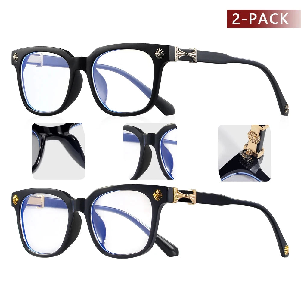 2Pcs Classic Square anti Blue Light Glasses Reading Books Vintage Glasses Women and Men Prescription Glasses Computer Eyeglasses