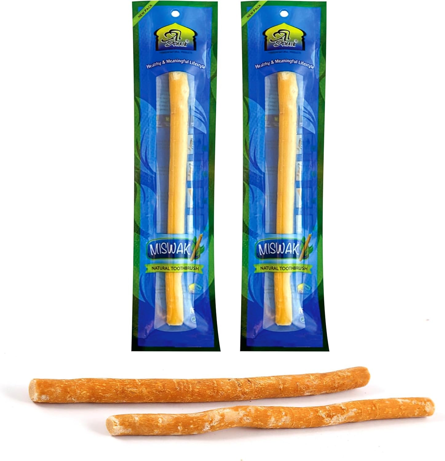 Al Khair Peelu Miswak Sticks - Natural Toothbrush for Teeth Whitening and Oral Health, Organic Vacuum-Sealed Miswak for Healthy Gums and Fresher Breath (Pack of 2)