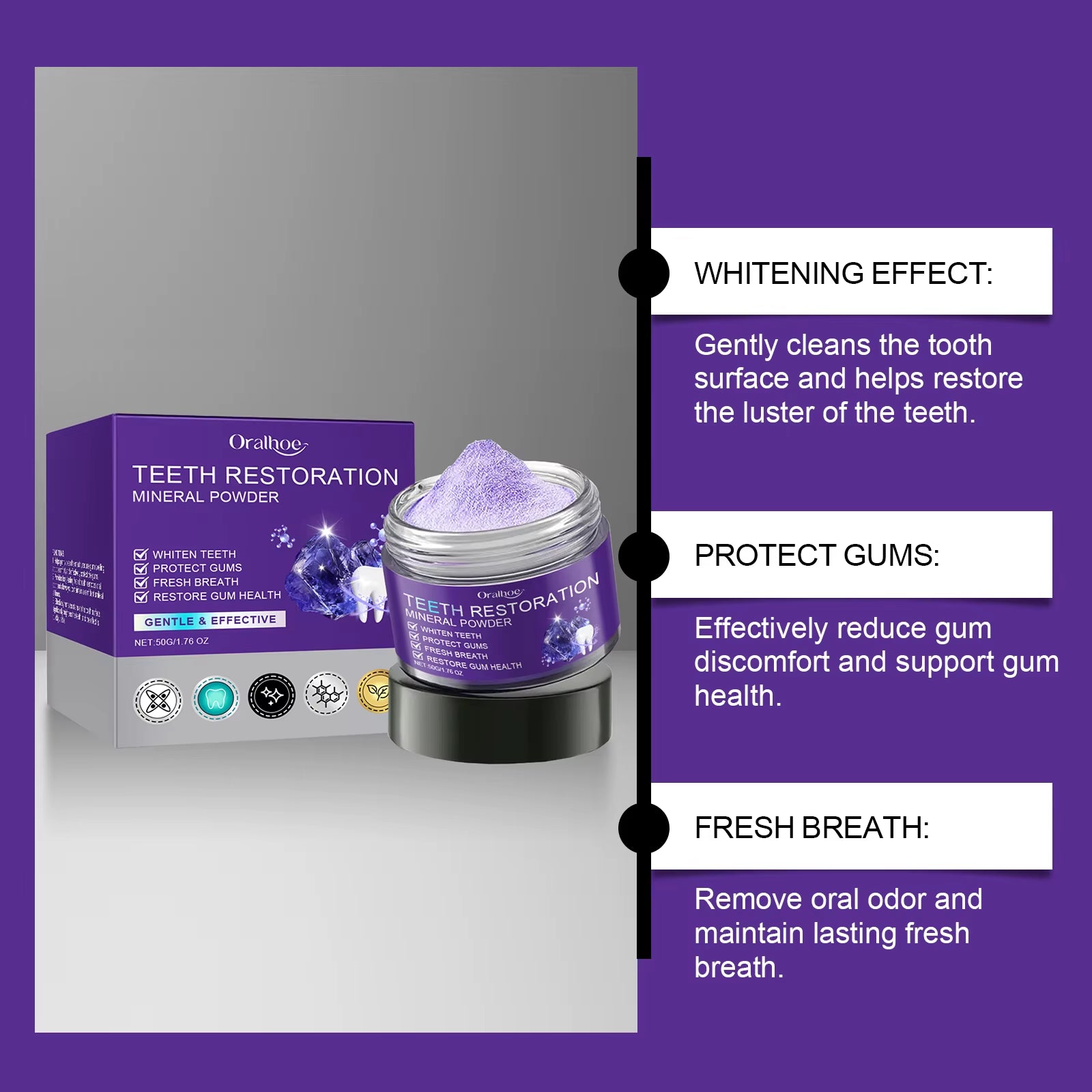 Purple Teeth Whitening Powder Toothpaste Brighten Yellow Teeth Remove Tooth Stain Fresh Breath Dental Cleaning Oral Care Product