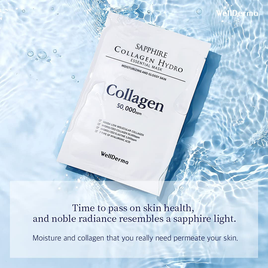 Sapphire Collagen Hydro Essential Mask, 10 Sheets – Moisturizing & Soothing Sheet Mask with Collagen & Ceramide, 1.01 Fl.Oz (30Ml) X 10Ea