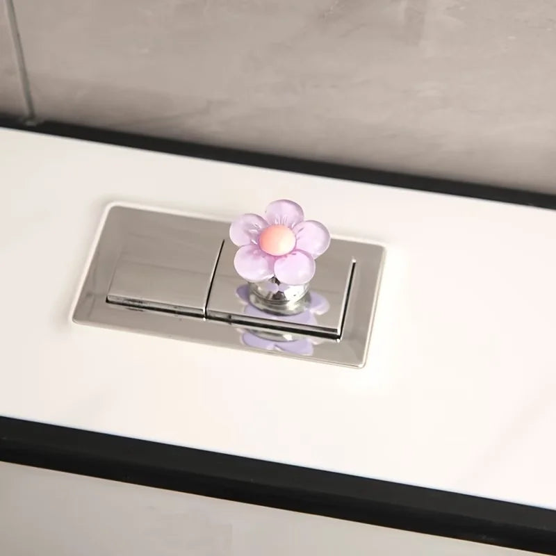 2Pcselegant Flower-Shaped Toilet Flush Button - Anti-File, Suitable for Bathroom Decoration