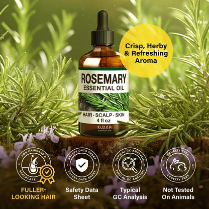 KUKKA Rosemary Essential Oil - 4 Fl Oz - Versatile Use for Hair, Skin, Diffusers, Aromatherapy, and Soap Making