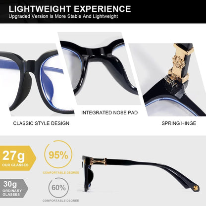 2Pcs Classic Square anti Blue Light Glasses Reading Books Vintage Glasses Women and Men Prescription Glasses Computer Eyeglasses