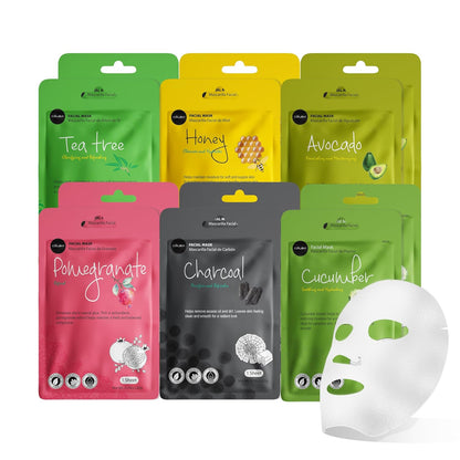 Essence Facial Sheet Mask Set - 12 Pack (Assorted, 2 of Each) - Korean Skincare for Moisturizing