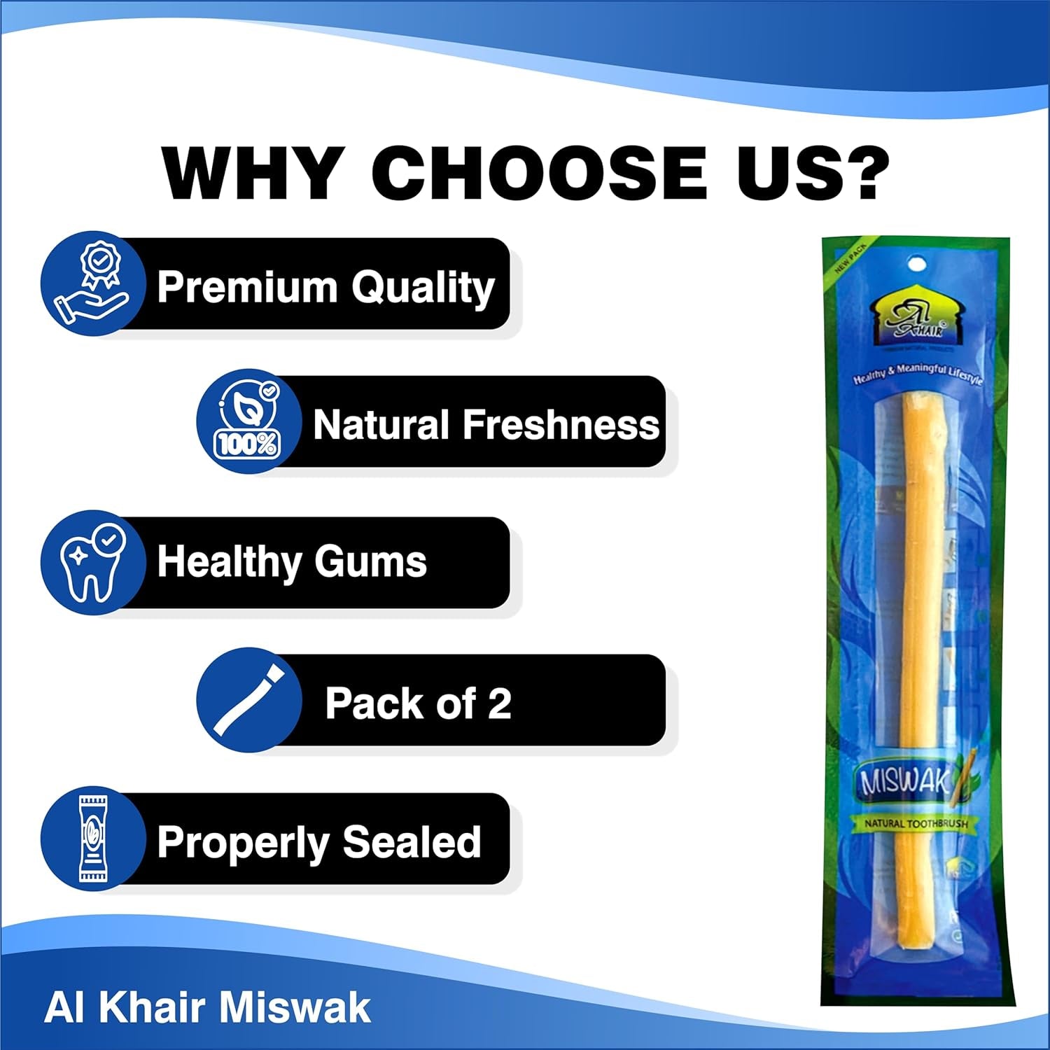 Al Khair Peelu Miswak Sticks - Natural Toothbrush for Teeth Whitening and Oral Health, Organic Vacuum-Sealed Miswak for Healthy Gums and Fresher Breath (Pack of 2)