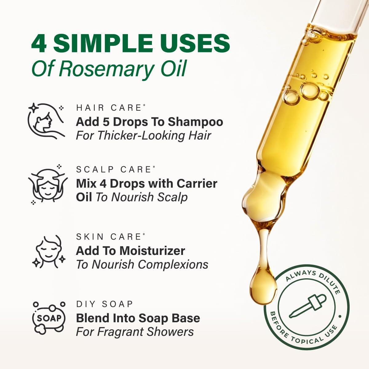 KUKKA Rosemary Essential Oil - 4 Fl Oz - Versatile Use for Hair, Skin, Diffusers, Aromatherapy, and Soap Making