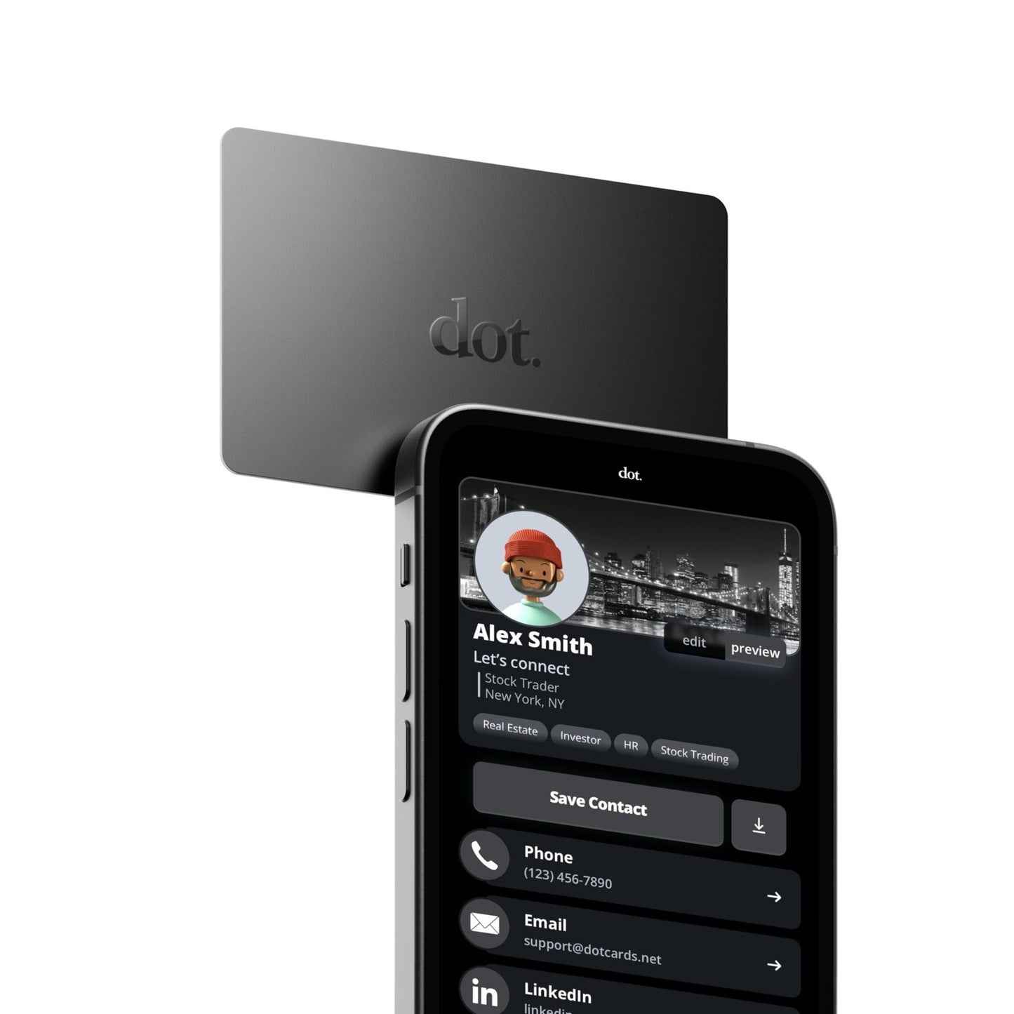 Dot.Cards DOT CARD Black Networking Business Card Link Tap Card NFC Chip