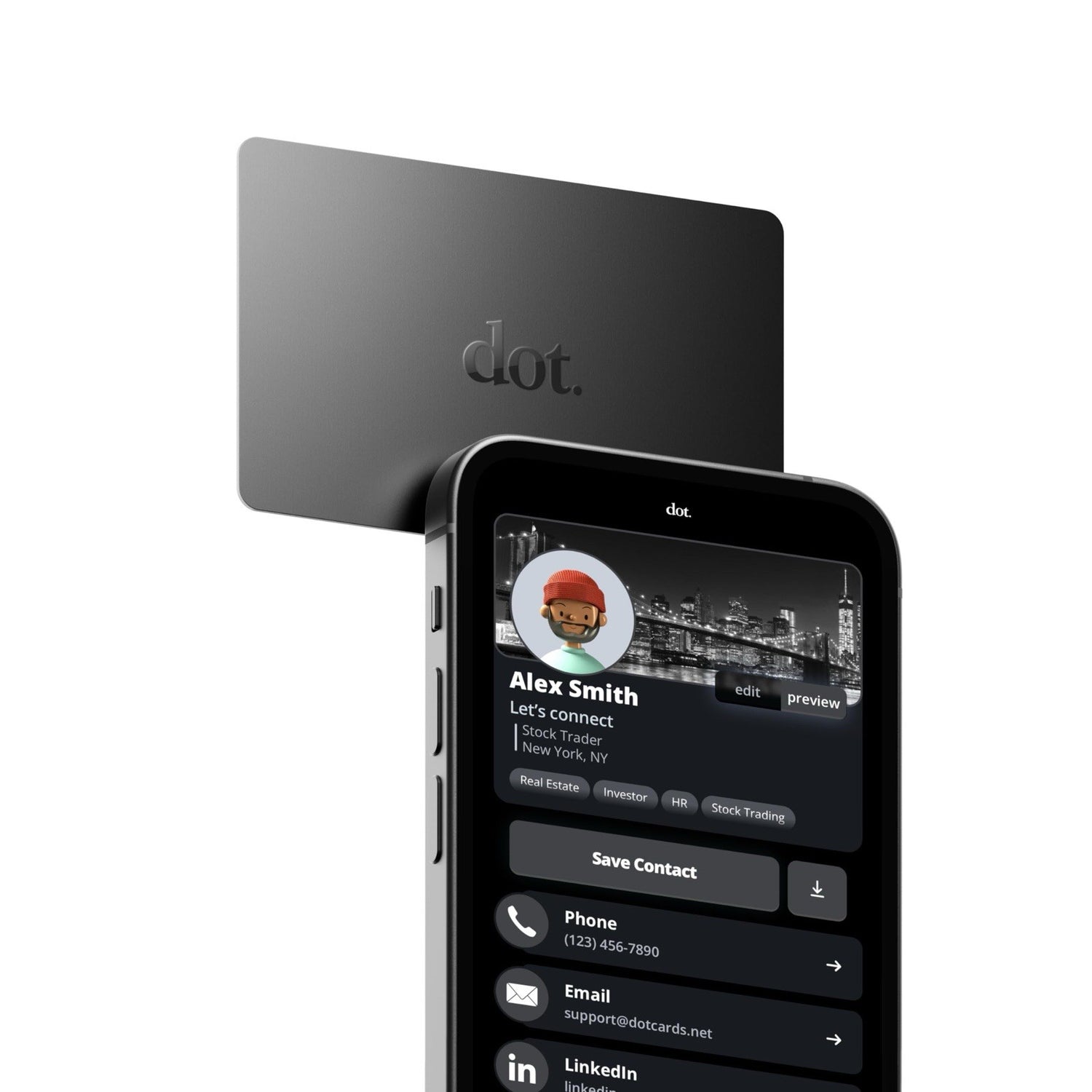 Dot.Cards DOT CARD Black Networking Business Card Link Tap Card NFC Chip