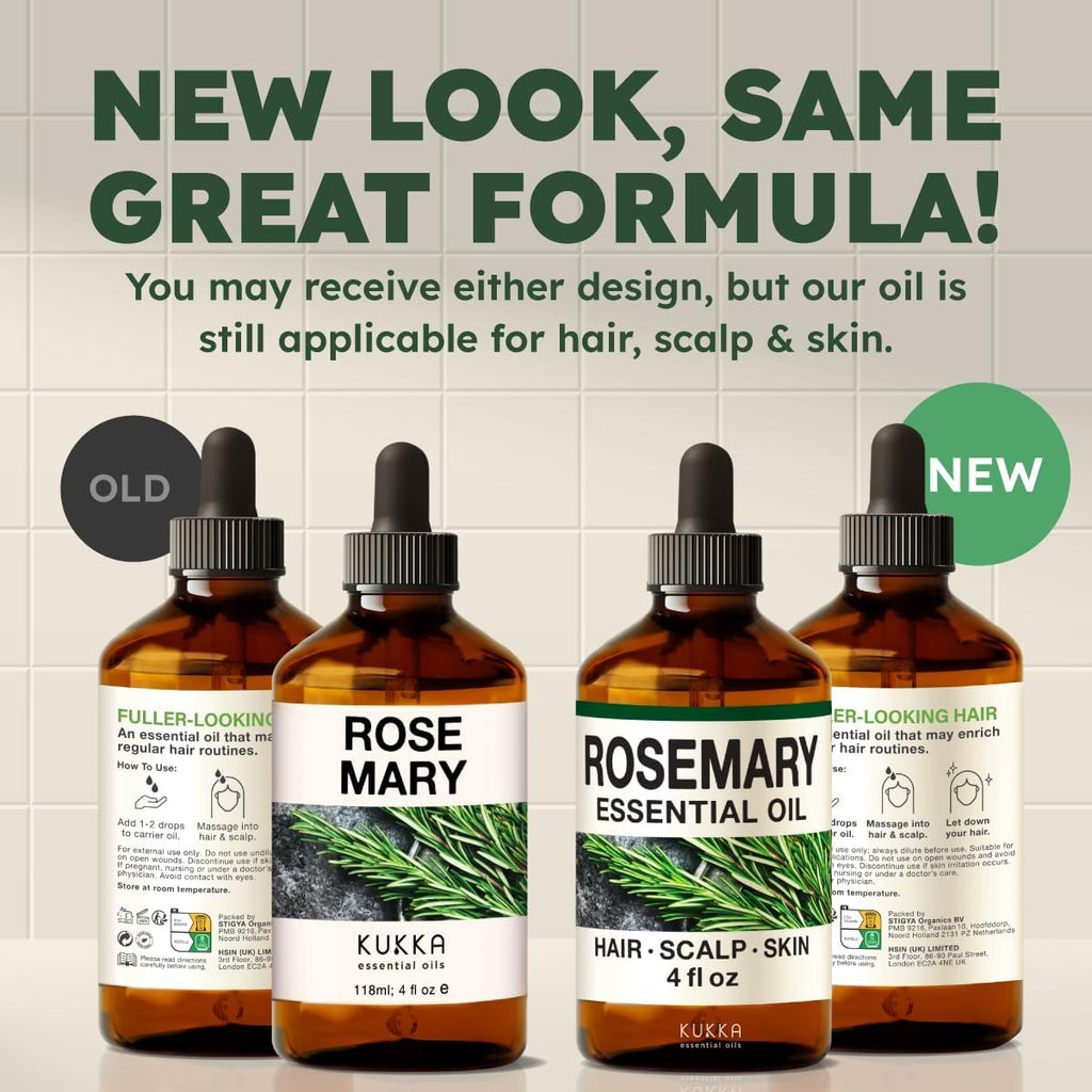 KUKKA Rosemary Essential Oil - 4 Fl Oz - Versatile Use for Hair, Skin, Diffusers, Aromatherapy, and Soap Making
