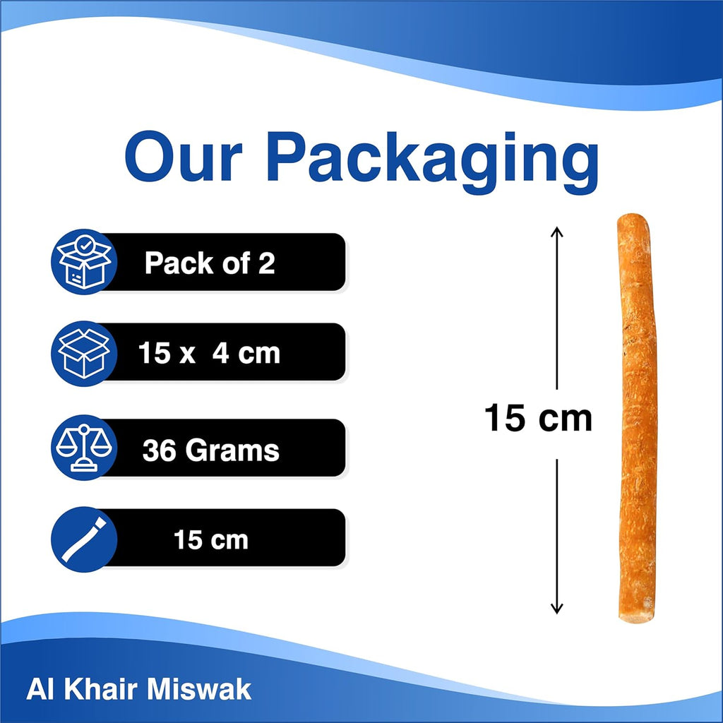 Al Khair Peelu Miswak Sticks - Natural Toothbrush for Teeth Whitening and Oral Health, Organic Vacuum-Sealed Miswak for Healthy Gums and Fresher Breath (Pack of 2)