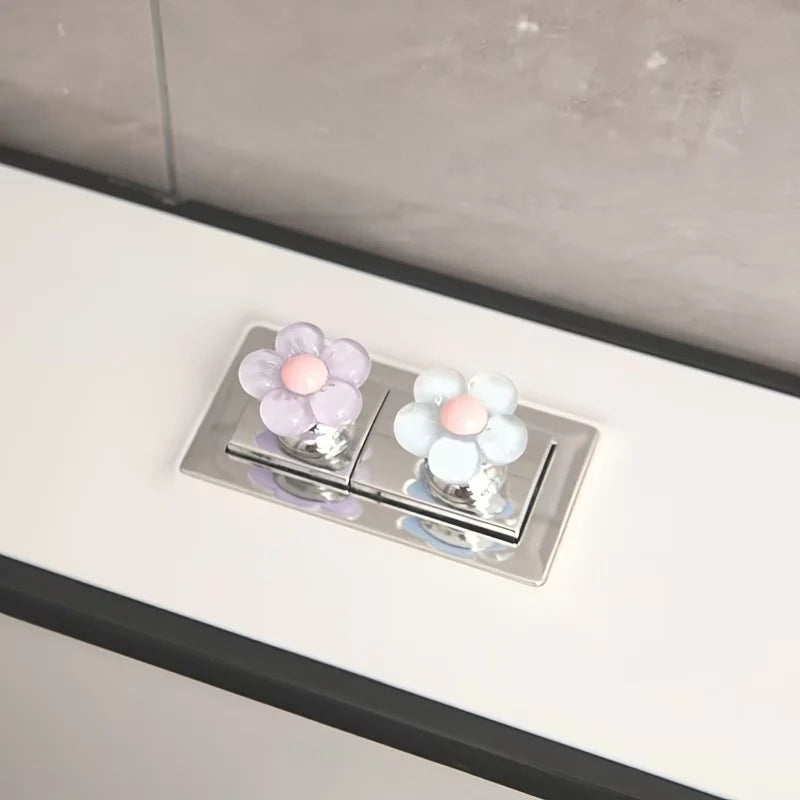 2Pcselegant Flower-Shaped Toilet Flush Button - Anti-File, Suitable for Bathroom Decoration